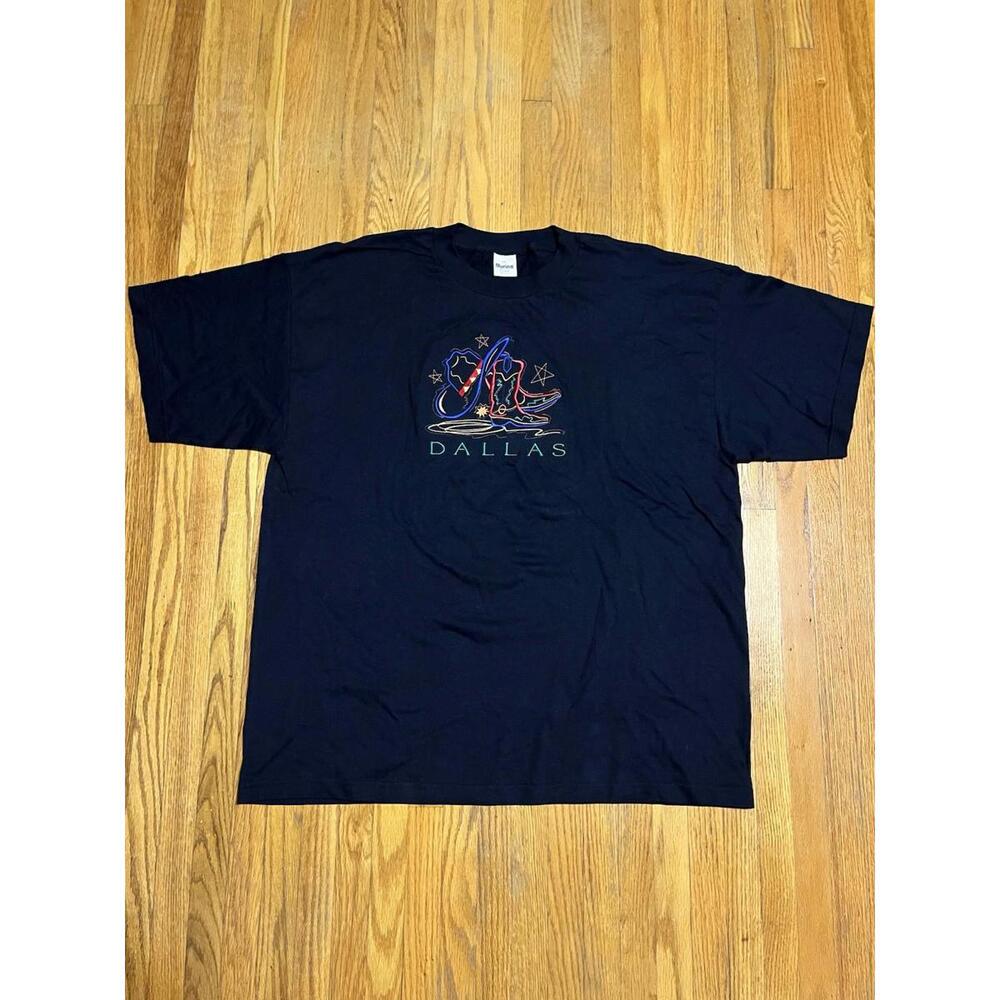 Y2K Dallas Embroidery T Shirt XXL Navy Made in USA
